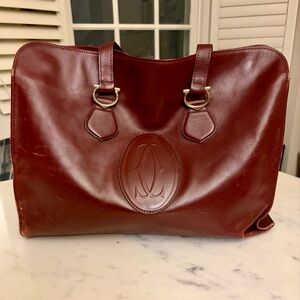 CARTIER—Vintage Leather Tote Bag, Burgundy